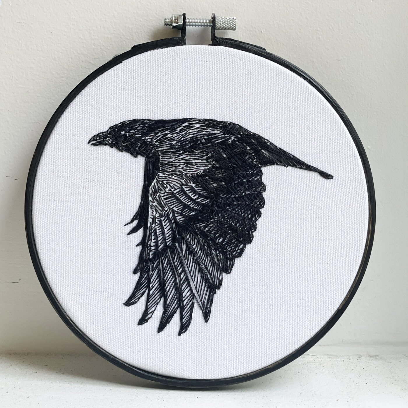 Raven, hand embroidery